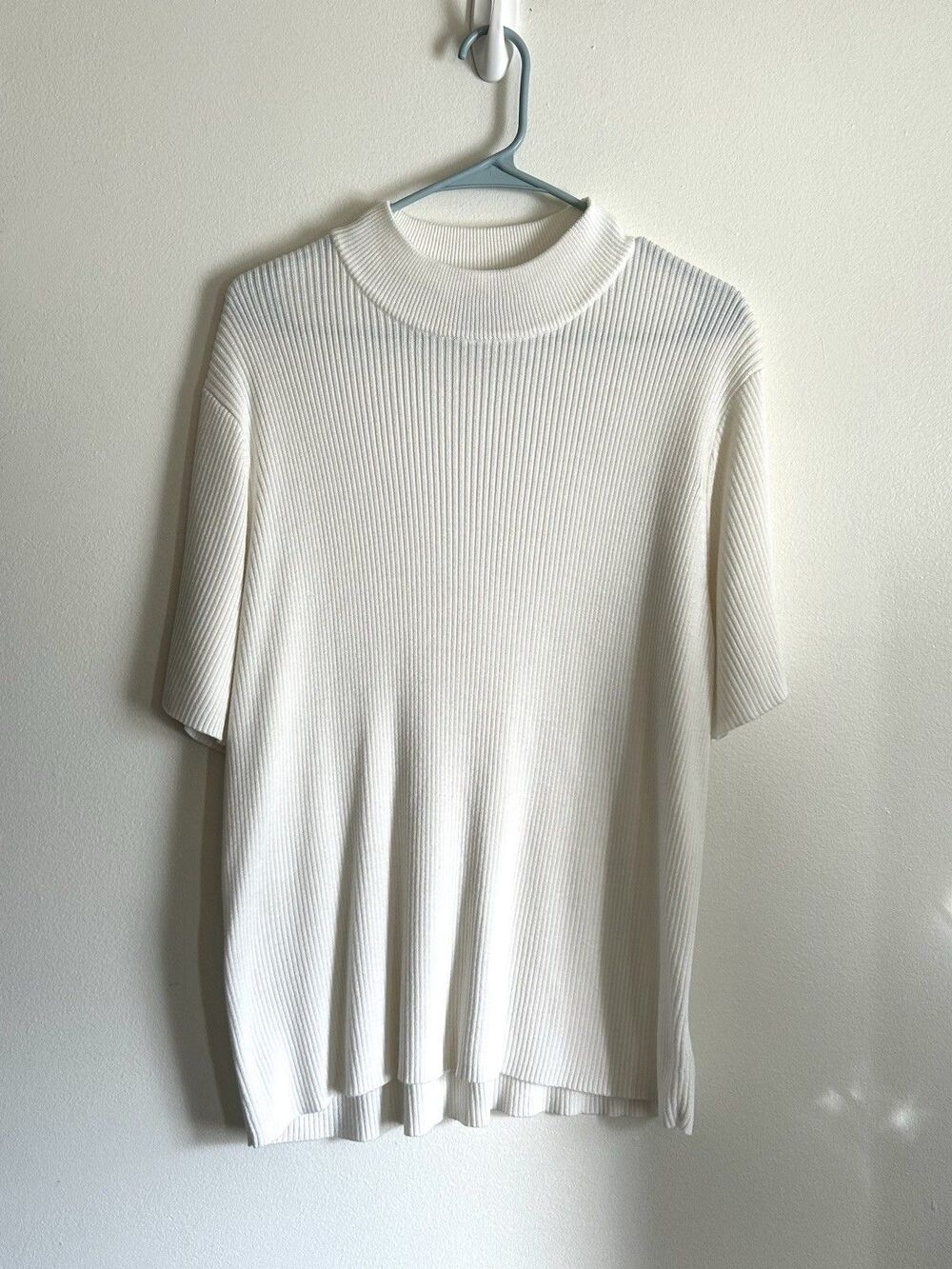 VTG Requirements Sweater Womens 2x Ivory Ribbed Short Sleeve Mock Neck Knit Top